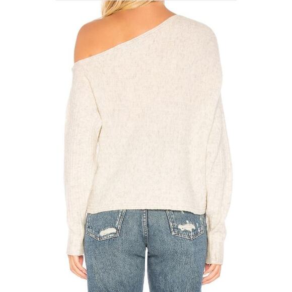 Bailey 44 Slope Merino Wool Off-Shoulder Ribbed Sweater Heather Gray Cream XS - Picture 4 of 12